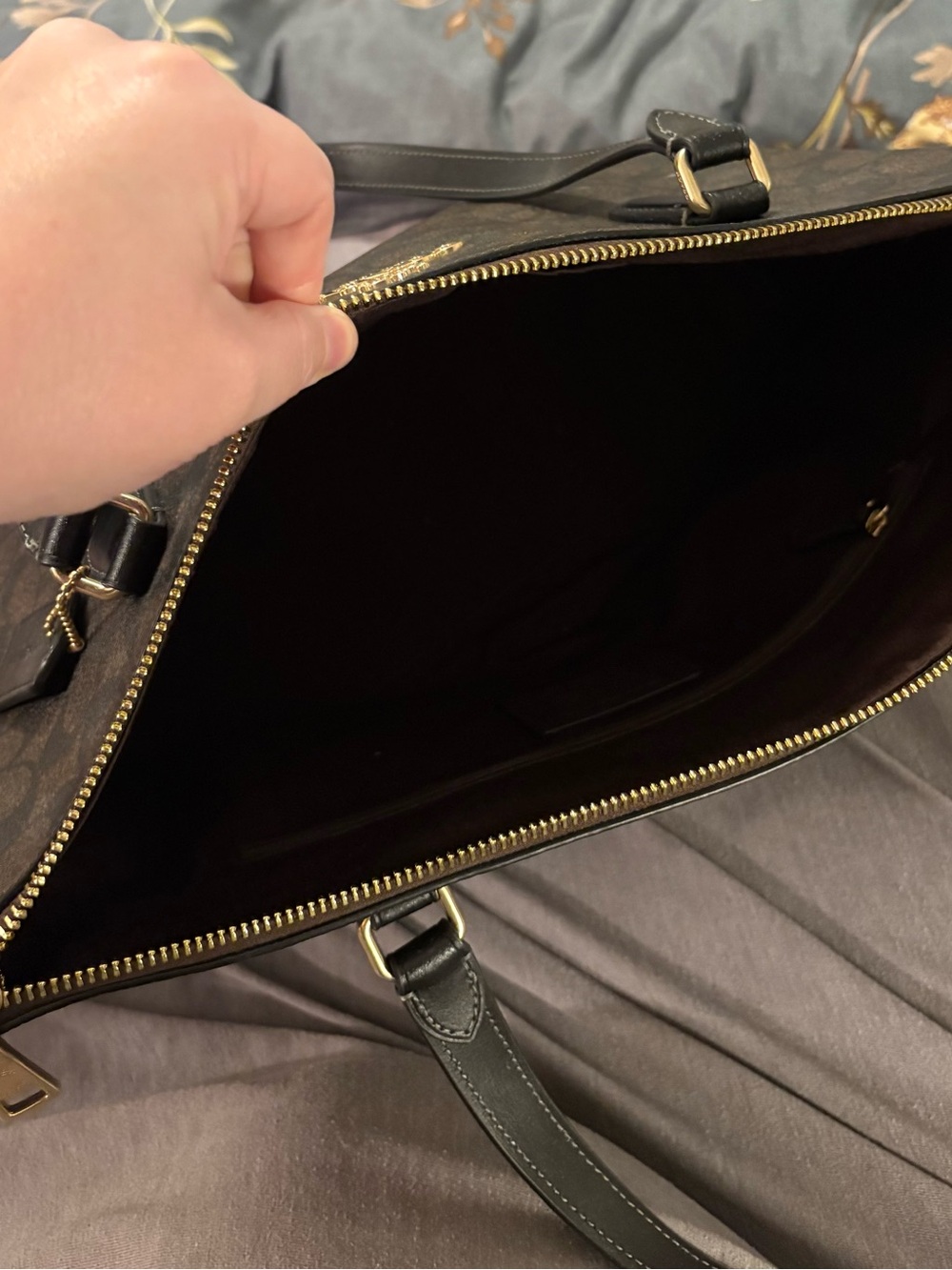 Used- Good Condition - Coach Brown Signature Tote with Black Straps - Picture 5 of 6